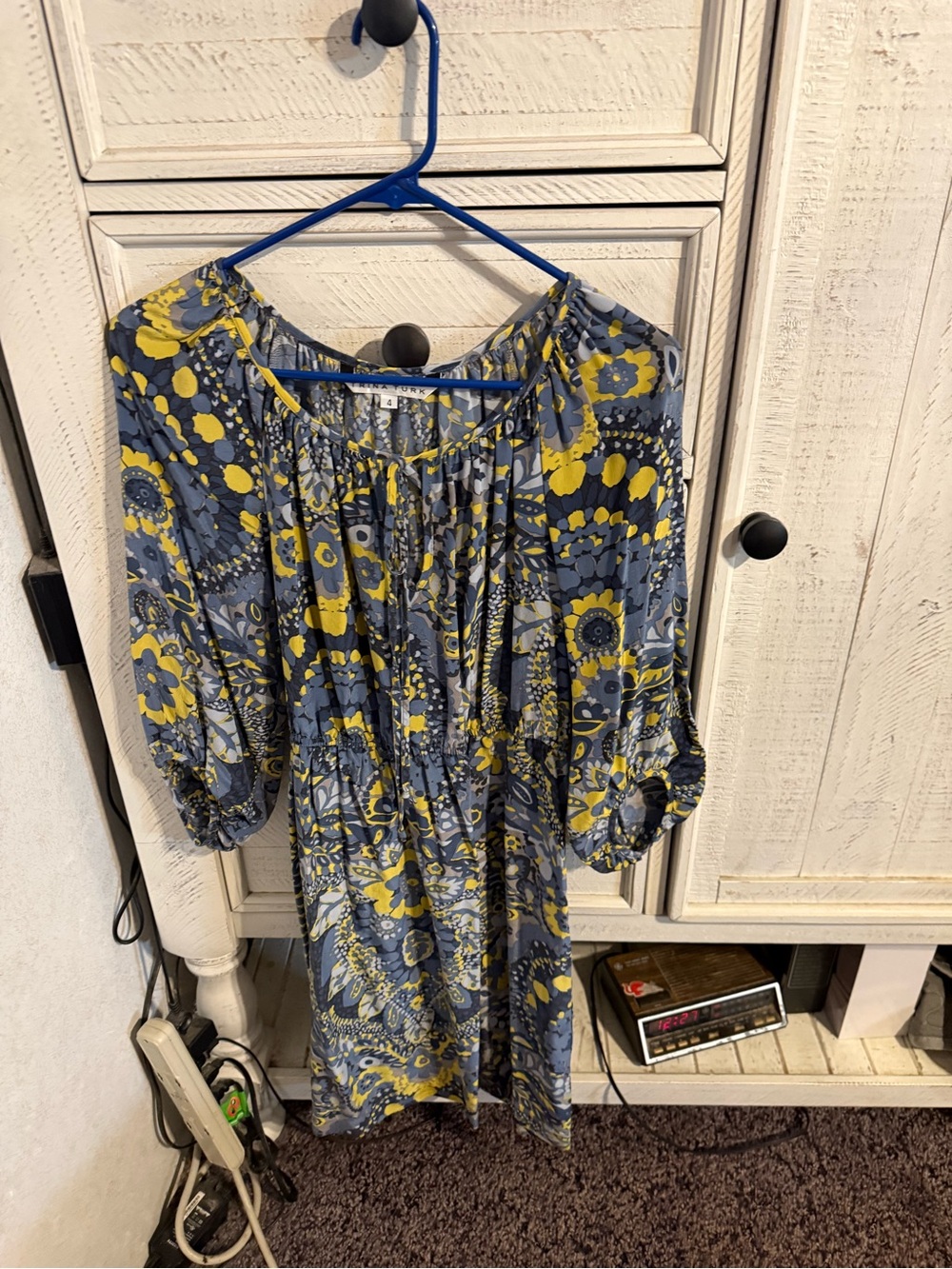 Trina Turk Blue and Yellow Floral Long Sleeve Dress